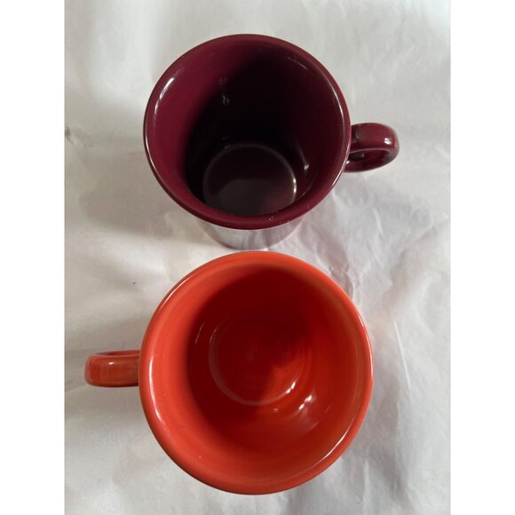 Fiesta Ware burgundy & Coral Ceramic Coffee Cups 8 Oz Set Of 2 Vintage - Picture 3 of 4